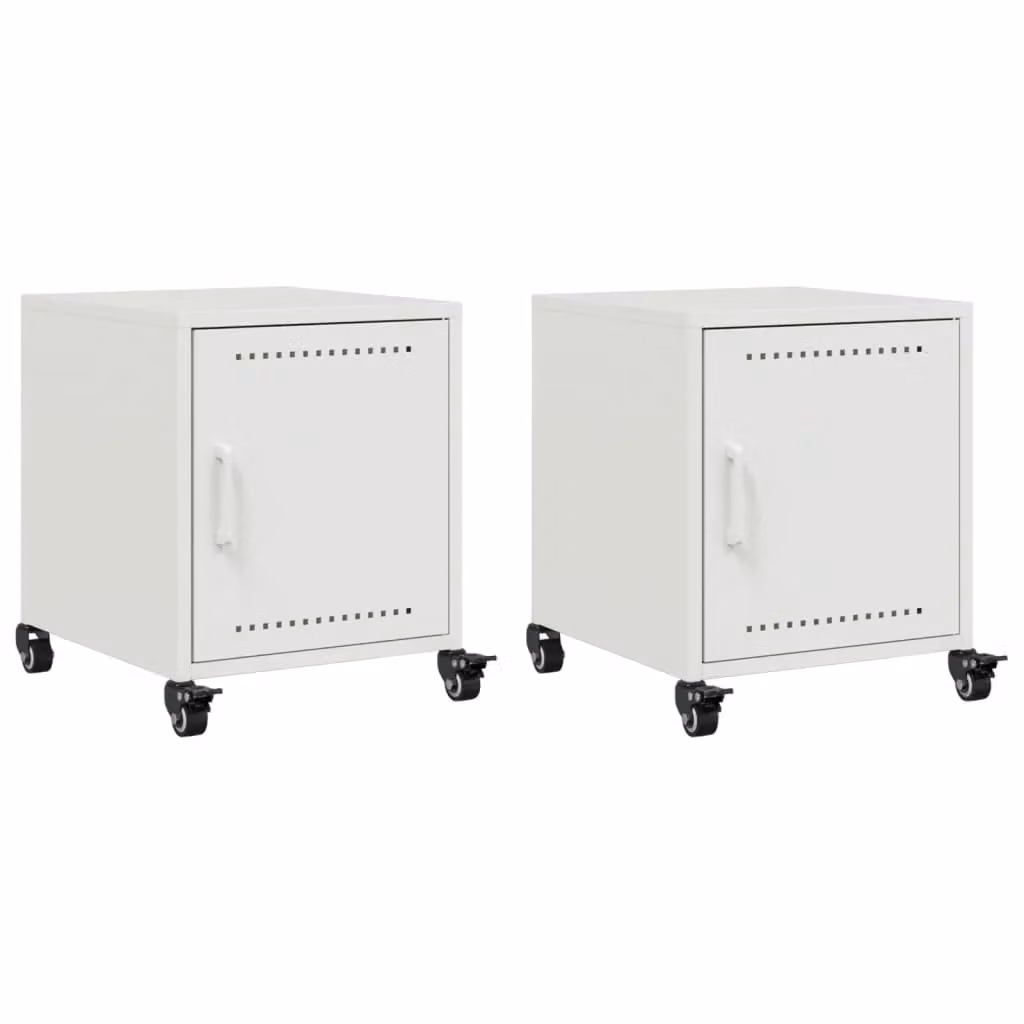 Berkfield Home Set of 2 White Metal Bedside Cabinets, W/D/H: 36 x 39 x 43.5 cm – 2