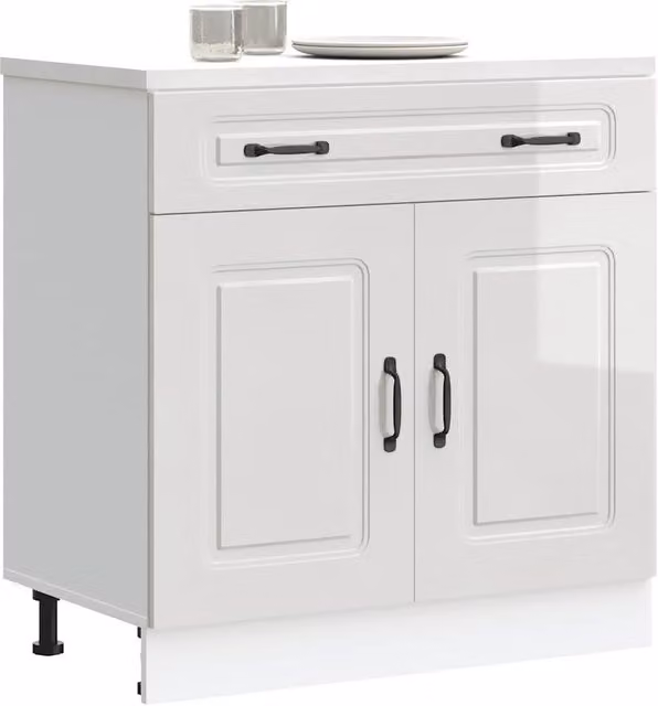 Berkfield Home Kalmar High Gloss White Kitchen Base Cabinet with Hinged Doors and Internal Shelves