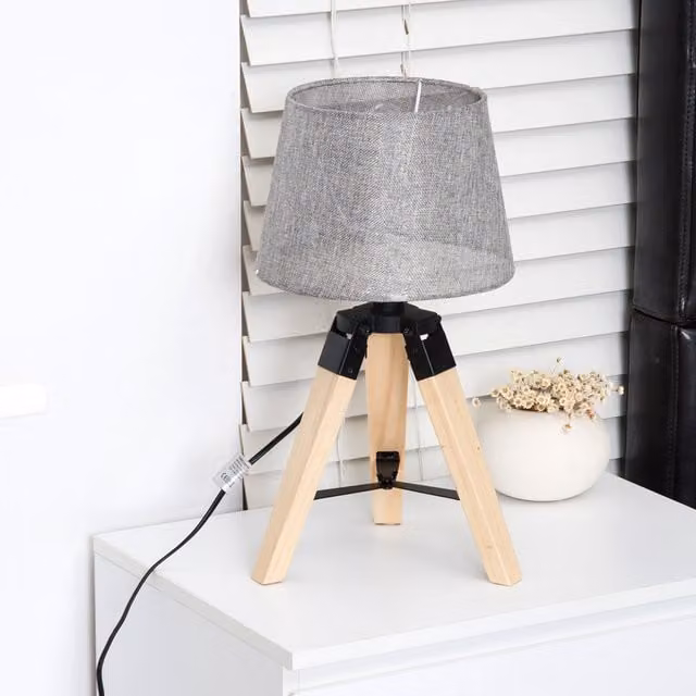 HOMCOM Rustic Wooden Tripod Table Lamp in Brown, Black and Wood Colour