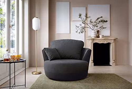 Abakus Direct Dylan Swivel Chair in Black with Chenille and Faux Leather Upholstery – 3