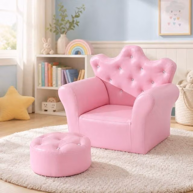 STILVORA Children's Armchair with Footstool, Pink