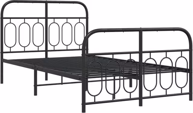 Berkfield Home Metal Bed Frame with Footboard in Black, W/D/H: 120 x 190 x 125 cm