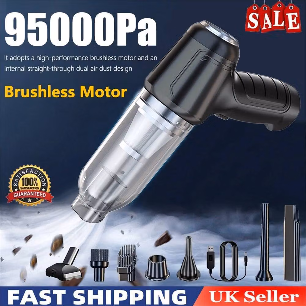 Nordara 95000PA Cordless Handheld Car Vacuum Cleaner with Strong Suction and Blow Function, Black – 5