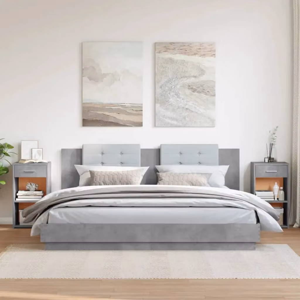 Berkfield Home Set of 2 Bedside Cabinets in Concrete Grey, W/D/H: 35 x 34 x 65 cm – 3