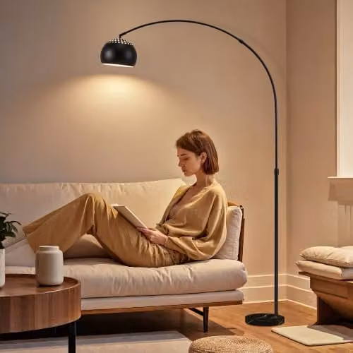 HOMCOM Modern Adjustable Arc Floor Lamp in Black with Marble Base and Foot Switch, Height: 167 cm – 1