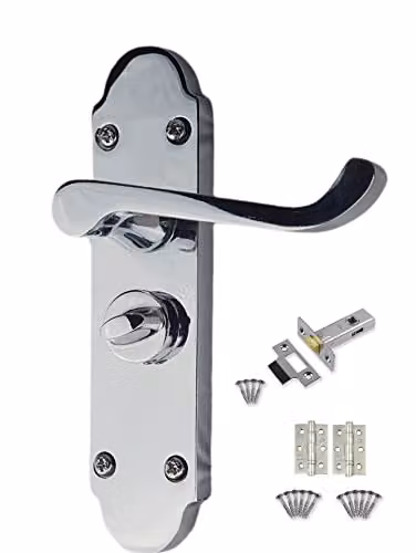 Golden Grace Long Backplate Privacy Set Door Handles in Polished Chrome – 1