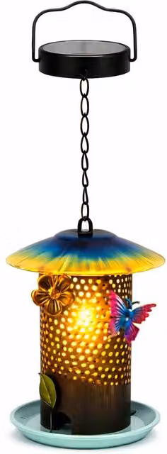 Gardenwize Solar Hanging Bird Feeder with Multicolour LED Light and Dusk Sensor