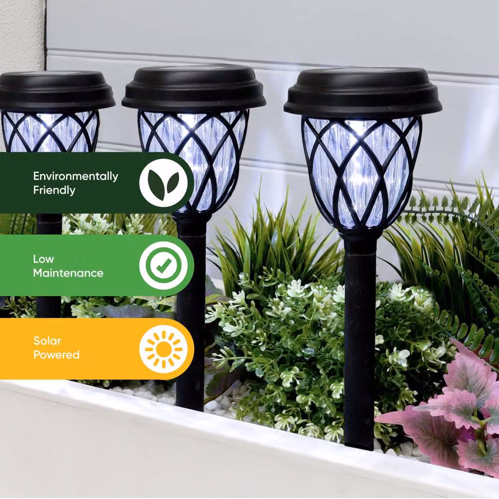 Gardenwize Pack of 4 Solar LED Pathway Stake Lights in Black – 5