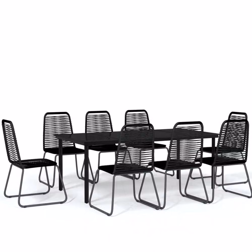 Berkfield Home 9 Piece Modern Black Garden Dining Set with Glass and Rattan – 2