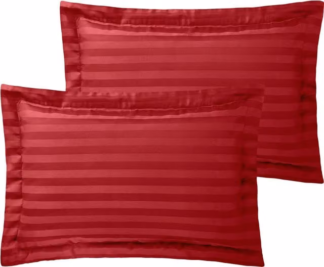 Roseley 250TC Mako Satin Striped Cotton Duvet Cover and Pillowcase Set in Red