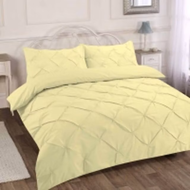 Homes-Linen Alexandra Luxury Pintuck Pleated Duvet Cover Set in Yellow, 140 x 200 cm