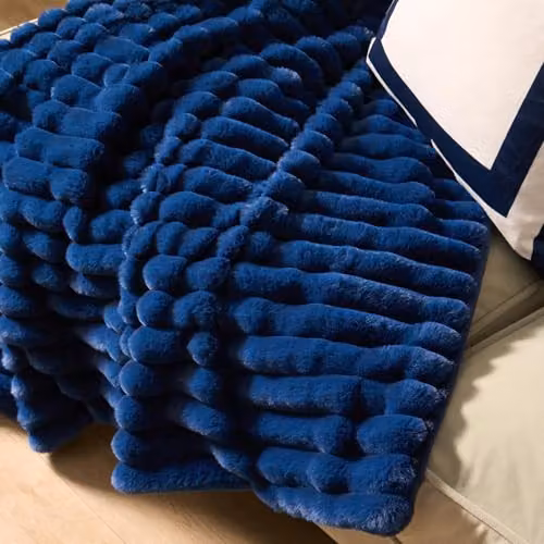 OHS Ribbed Faux Fur Fleece Throw Blanket, Navy Blue, W/D/H: 125 x 150 cm – 4