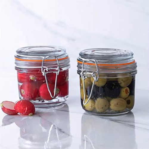 Argon Tableware 6 Pack Transparent Glass Storage Jars with Airtight Stainless Steel Clip Lids and Silicone Seals, 200ml – 2