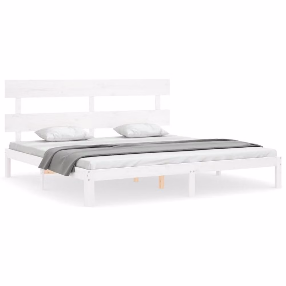 Berkfield Home Beautiful Bed Frame with Headboard in White Solid Pine Wood W/D/H: 200 x 200 x 81 cm – 2