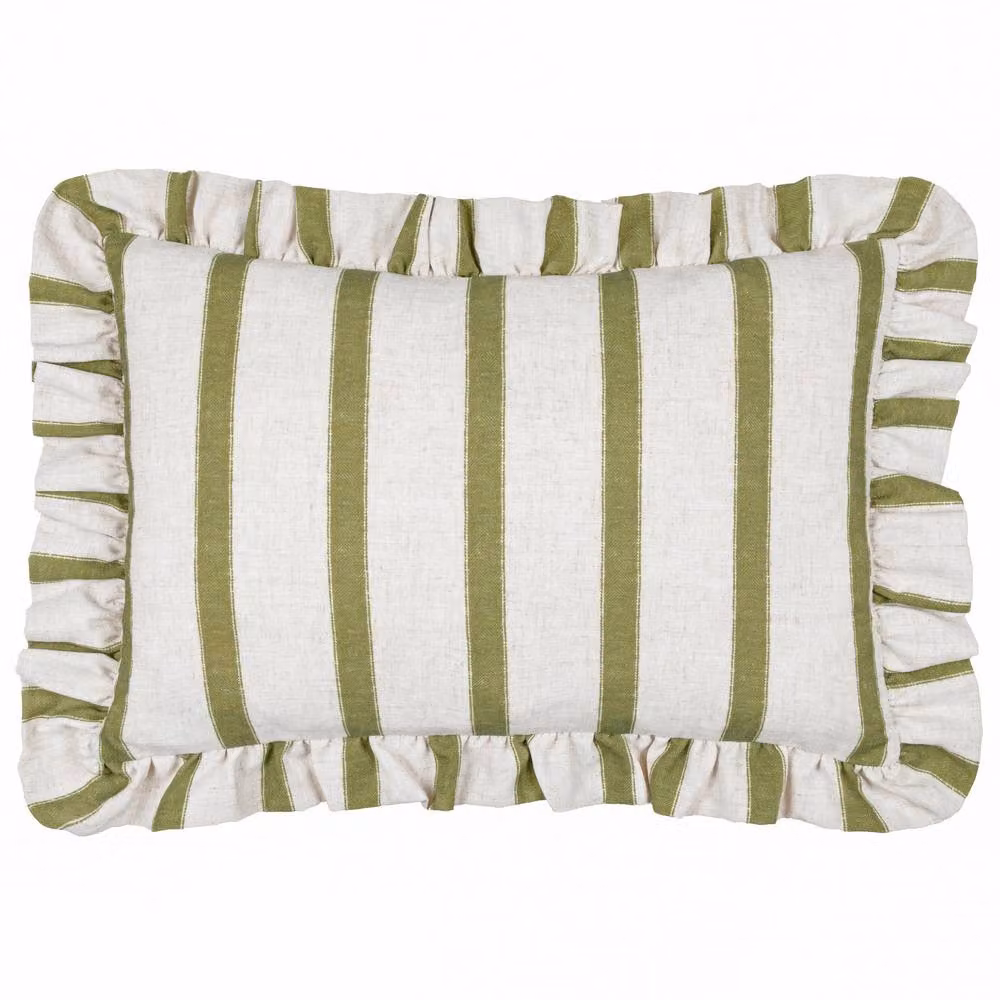 Wylder Connie Striped Ruffle Linen Cushion in Green, W: 50 cm, H: 35 cm – 2