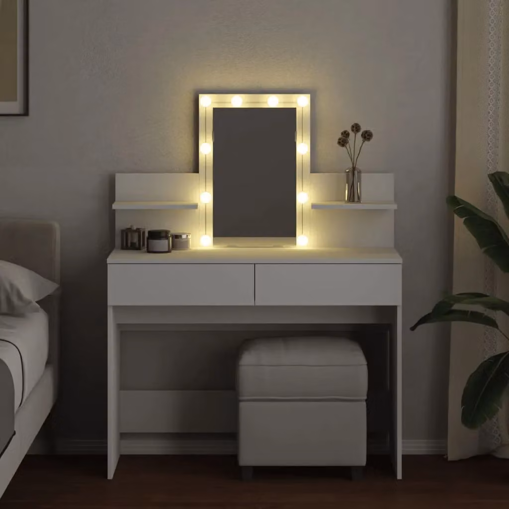 Berkfield Home Hollywood LED Dressing Table in White, W/D/H: 100 x 40 x 130 cm – 3