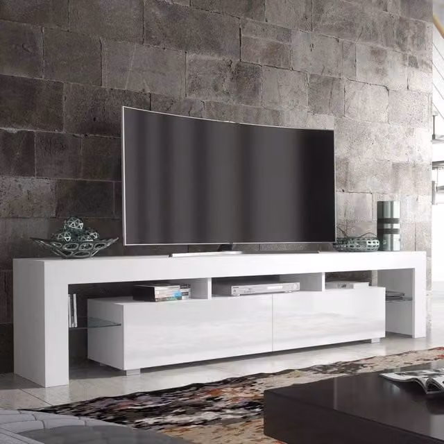 Mex Furniture Modern White Glossy Wood and Glass TV Unit Sideboard – 1