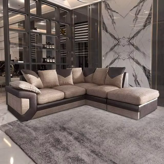 Sliding Wardrobes 4U Donna Fabric 3+2 Sliding Wardrobe and Right Corner Seated Sofa Set in Brown