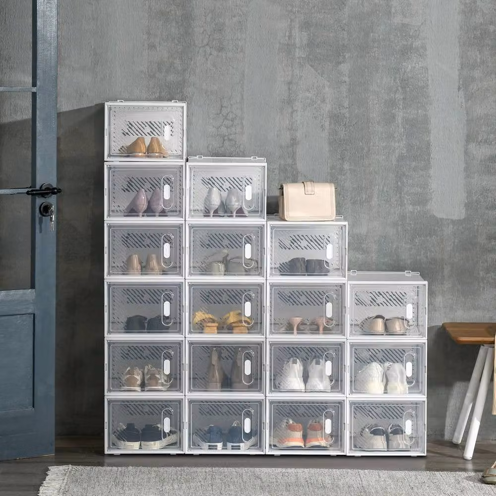 ERGOVEXA 18 Pack Clear Stackable Shoe Storage Boxes with Magnetic Doors – 3