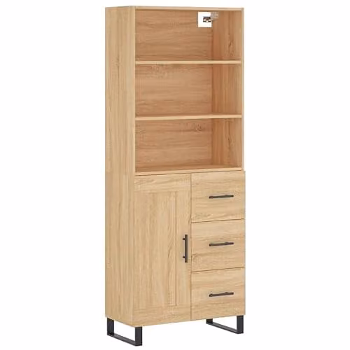 vidaXL Industrial Style Highboard Sideboard in Brown Sonoma Oak with Drawers and Shelves – 1