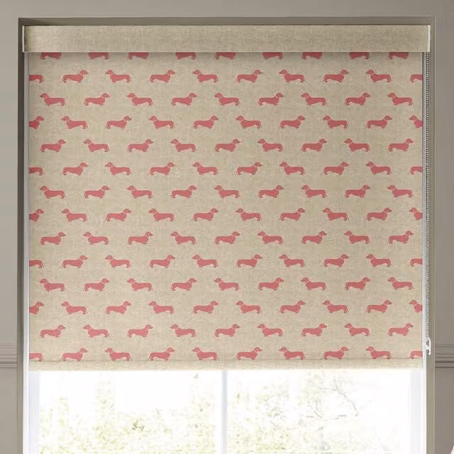 Emily Bond Peggy Translucent Made to Measure Roller Blind in Raspberry Pink and Beige