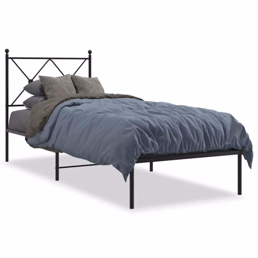 Berkfield Home Metal Bed Frame with Headboard, Black, W/D/H: 80 x 200 cm – 2