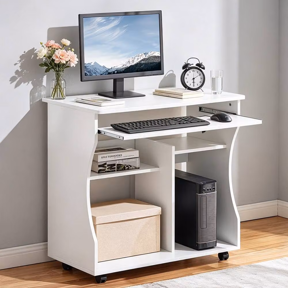 Ventryn Modern Computer Desk with Sliding Keyboard Tray in White – 2