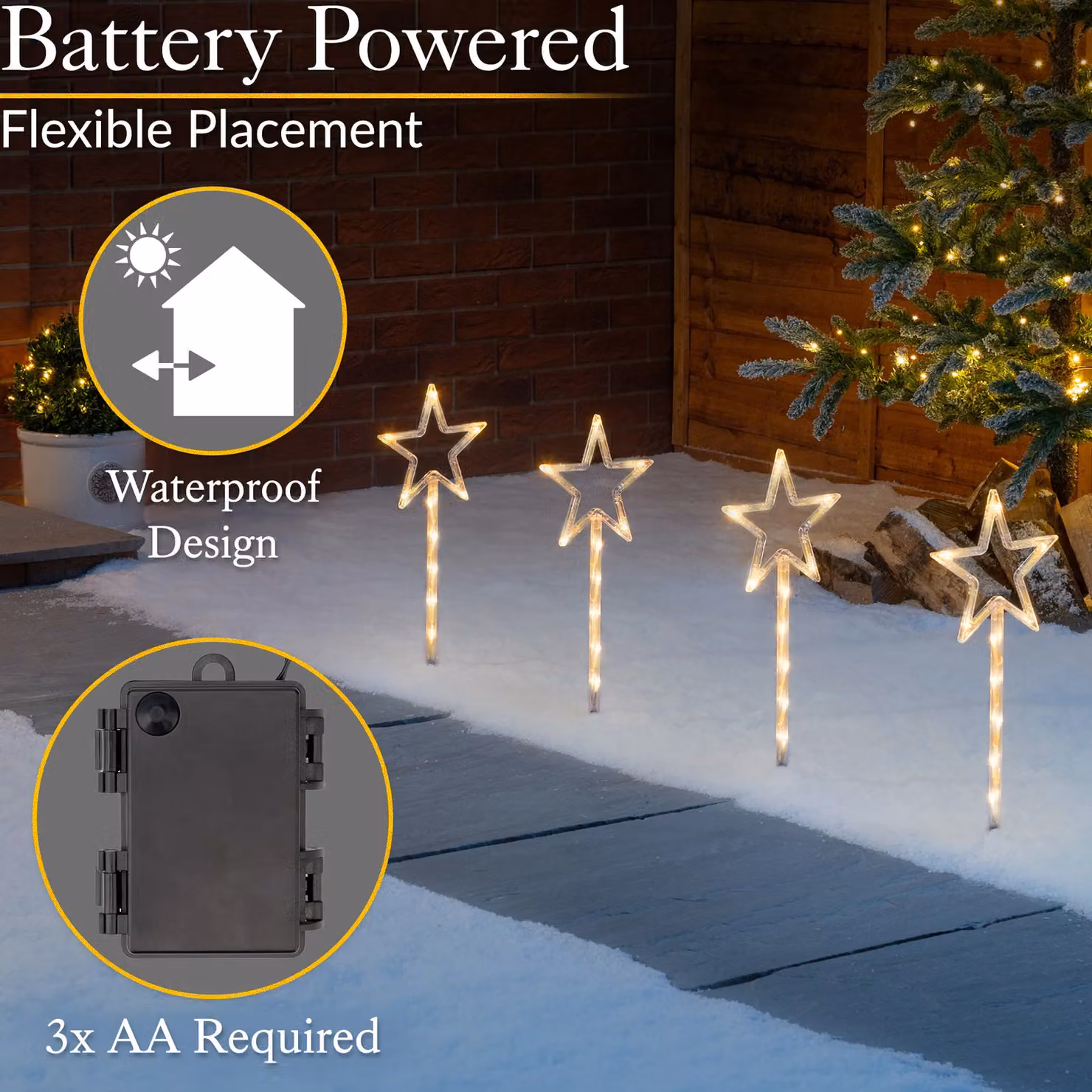 Christow Set of 4 Flashing LED Star Path Lights in Beige, Height: 44 cm – 4