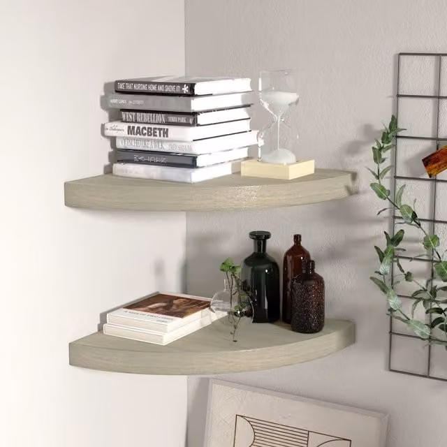 Berkfield Home Floating Corner Shelves, 2 Piece Set in Brown Oak MDF, W/D/H: 35 x 35 x 3.8 cm