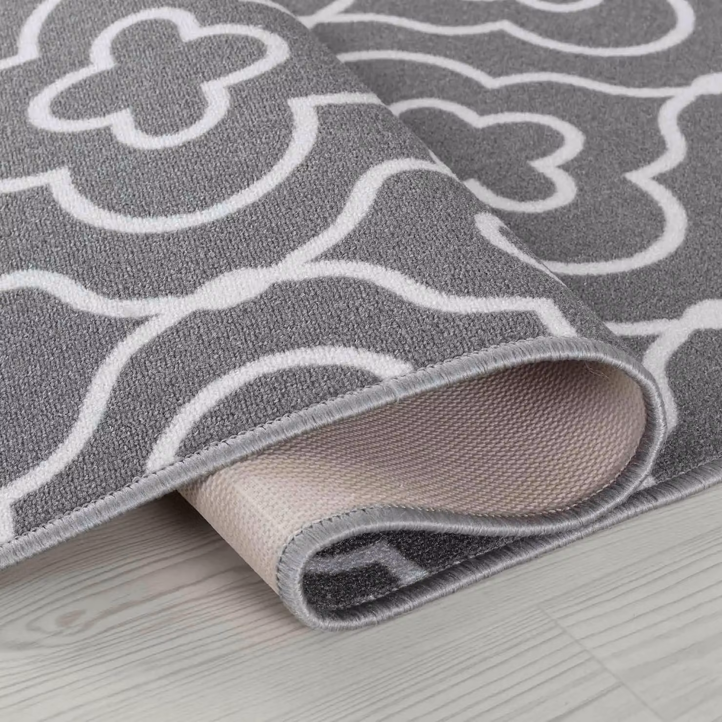 Desire Rugs Grey Quatrefoil Design Non-Slip Washable Indoor Runner Mat, W: 67 cm x L: 220 cm – 2