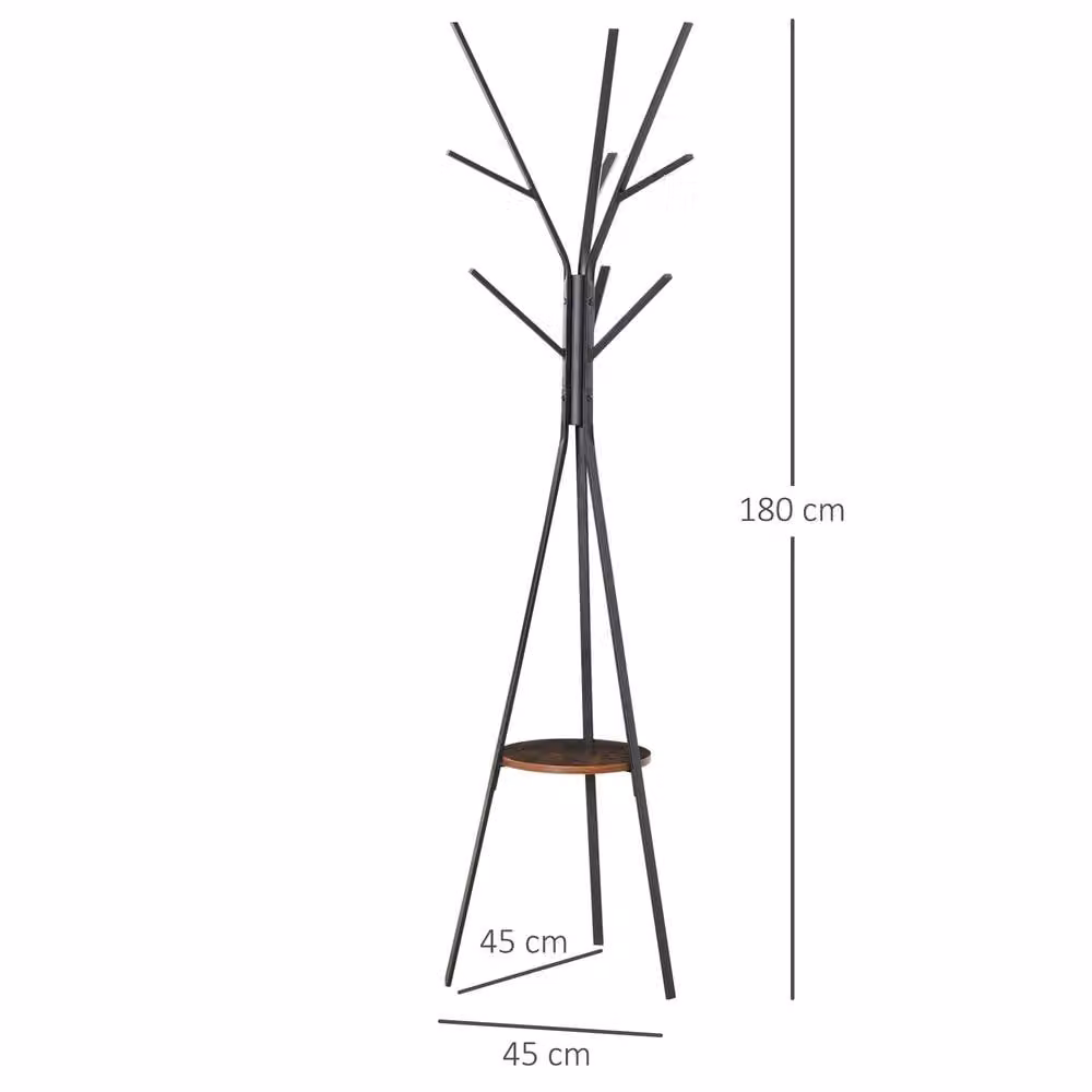 STILVORA Modern Metal Coat Rack with 9 Hooks and Shelf in Brown and Black – 3