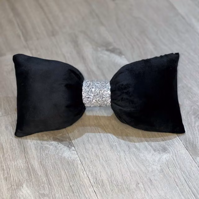FABRICNCO Black Plush Velvet Bow Cushion