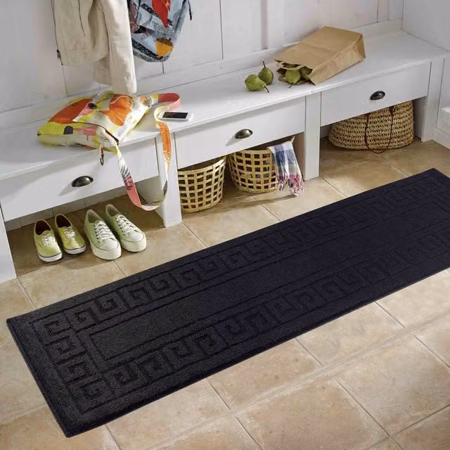 RugsbyDesire Ivy Greek Key Design Anti Slip Washable Runner, Black, W: 80 cm, L: 300 cm