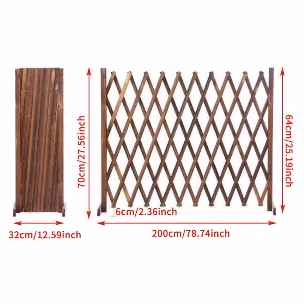 VOGREX Extendable Wooden Garden Fence Freestanding Trellis Screen, Brown, W: 70 cm, H: 200 cm – 2