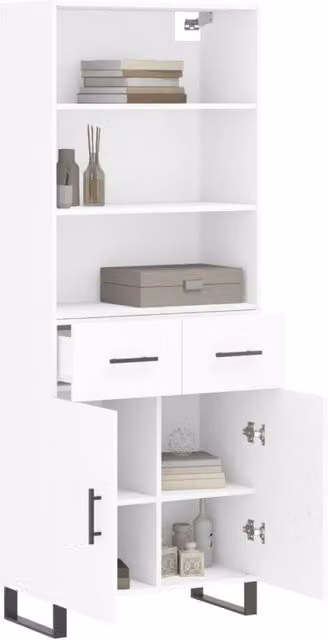 Berkfield Home Modern White Matt Highboard with Hinged Doors and Internal Shelves, W/D/H: 69.5 x 34 x 180 cm