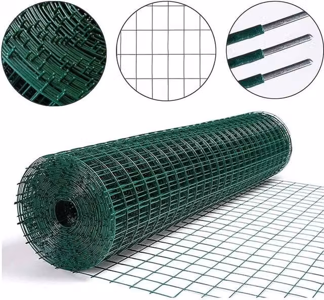 FLAVORA Green PVC Coated Galvanised Steel Wire Mesh Fencing, 25m x 0.6m