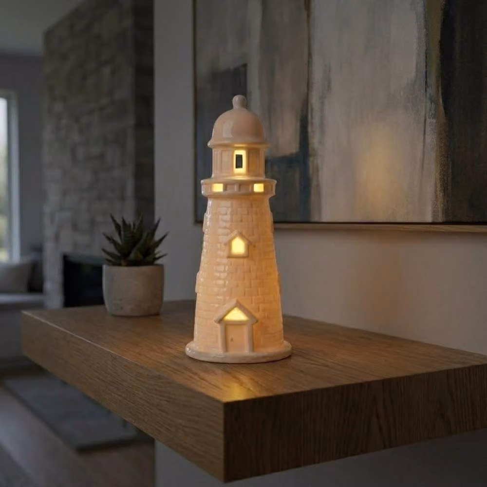 Garden Greatness Light Up Lighthouse Ornament in White and Multicolour Ceramic – 2