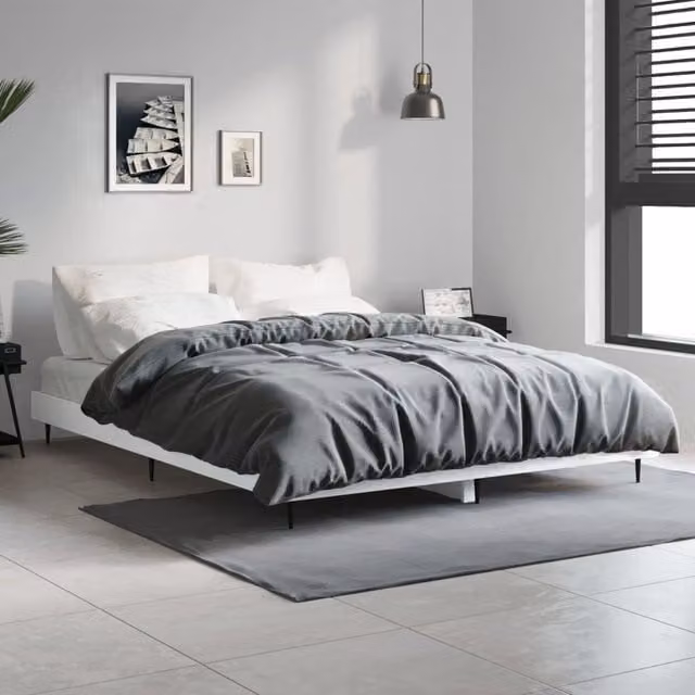 Berkfield Home Modern White Double Bed Frame in Engineered Wood W: 135 cm, L: 190 cm