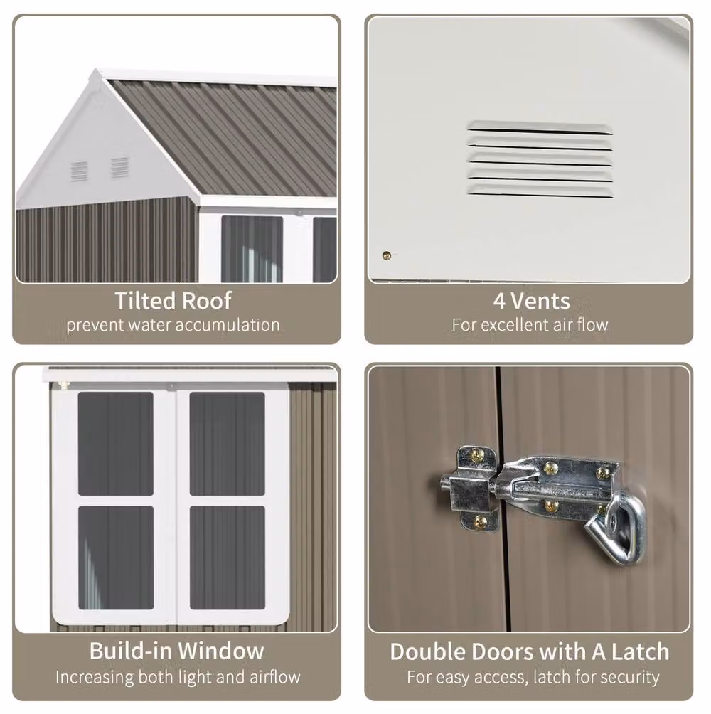 STILVORA Grey Galvanised Steel Garden Shed with Double Doors and Window – 5