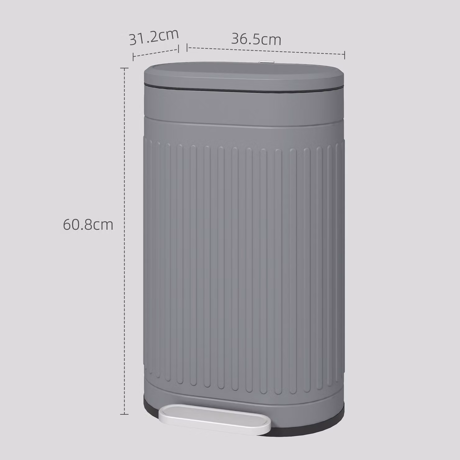 HOMCOM 30 Litre Grey Metal Pedal Bin with Soft-close Lid and Fingerprint-proof Coating – 3
