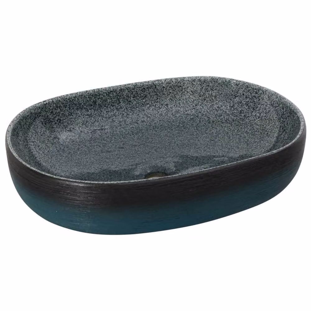 Berkfield Home Oval Ceramic Countertop Basin in Turquoise, W: 59 cm, D: 40 cm, H: 14 cm – 3