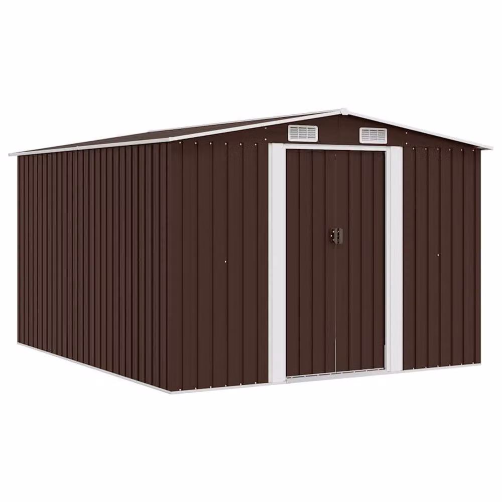 Berkfield Brown Metal Garden Shed with Sliding Gable Doors, W/D/H: 257 x 298 x 178 cm – 2