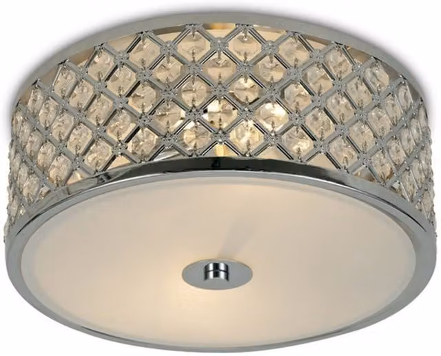 Sasha E14 Flush Ceiling Light in Polished Chrome with Crystal Glass, Diameter: 30 cm