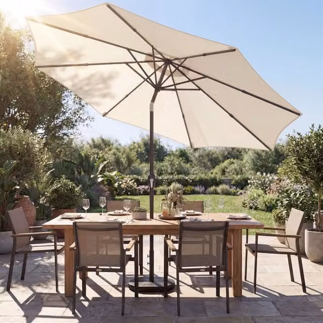 Outsunny 2.7 m Garden Parasol Umbrella with Cross Base and Sandbag in Cream