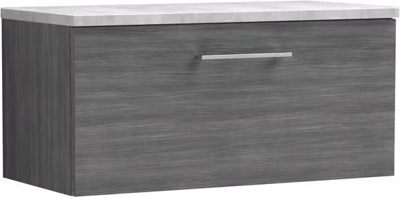 Balterley Level 800mm Wall Hung 1 Drawer Vanity Unit with Laminate Worktop in Anthracite Woodgrain Grey