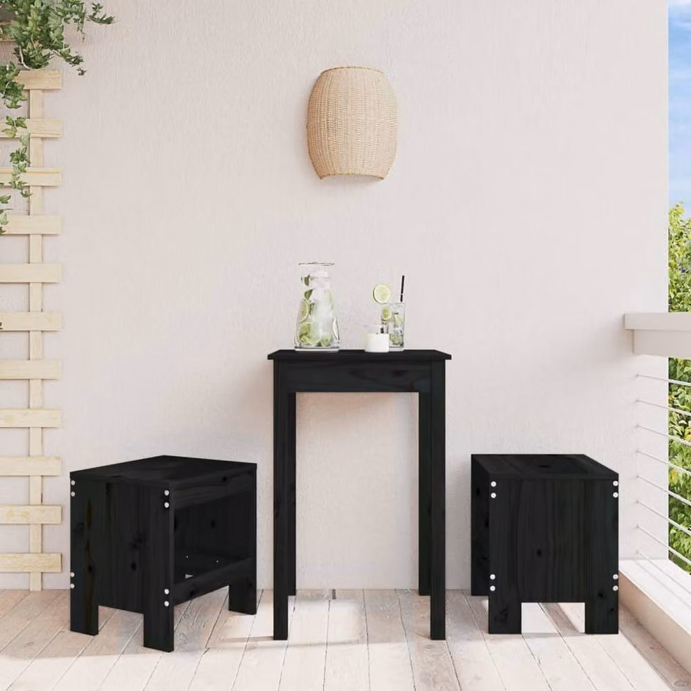 Berkfield Home Set of 2 Black Garden Stools in Solid Pine Wood, W/D/H: 40 x 36 x 45 cm – 2