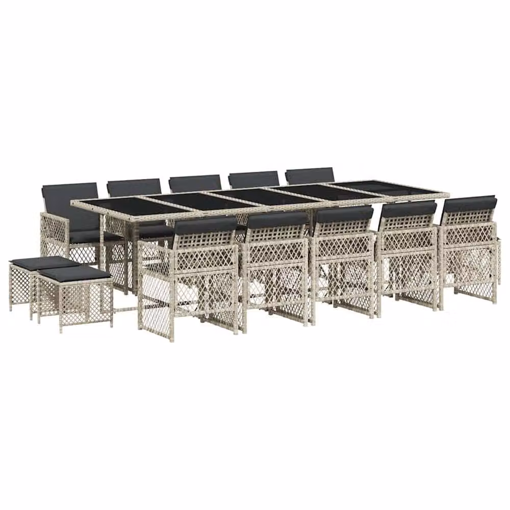 Berkfield Home 15 Piece Modern Garden Dining Set with Grey Poly Rattan and Glass Tabletop – 2