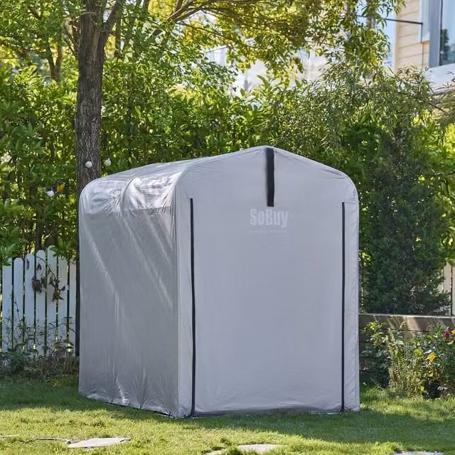 SoBuy Grey Garden Storage Shed with Waterproof PE Tarpaulin and Steel Frame, W/D/H: 176 x 120 x 163.07 cm – 1