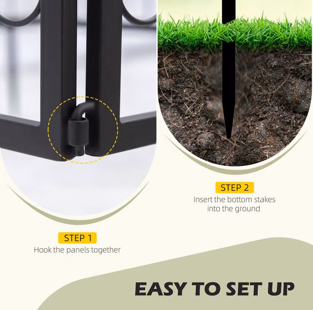 STILVORA Set of 4 Interlocking Black Metal Geometric Garden Fence Panels – 4