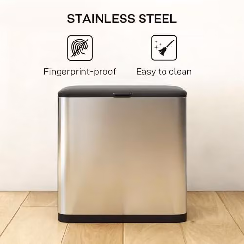 HOMCOM 8L Hanging Kitchen Bin in Silver Stainless Steel with Touch Lid and Removable Inner Bucket – 6